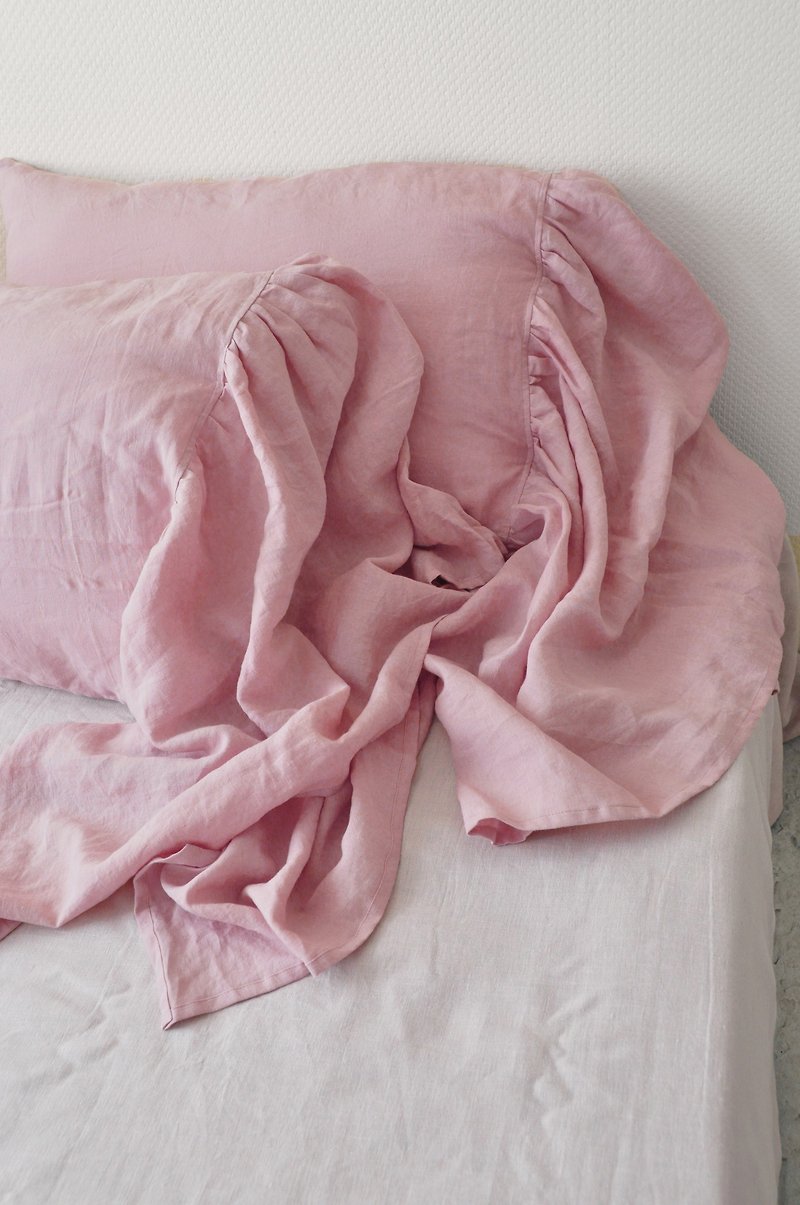 亞麻 枕頭/咕𠱸 多色 - 70 colors linen pillow cover with ruffles on one side | Custom size pillowcase