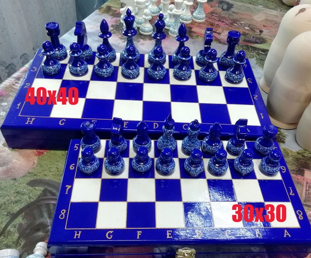 : Chess Board Mini Piano Wooden Russian Hand-Carved Game Set :  Toys & Games