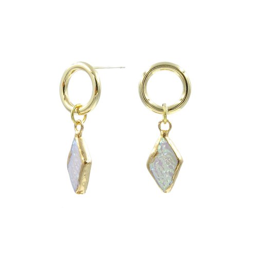 Cheng Jewelry 聖城 - 金色步道-菱形珍珠耳環 18K鍍金