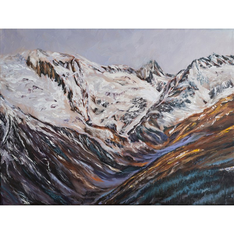 Dombay Mountain Landscape Oil Painting Original Caucasus Mountais Artwork - 壁貼/牆壁裝飾 - 其他材質 多色