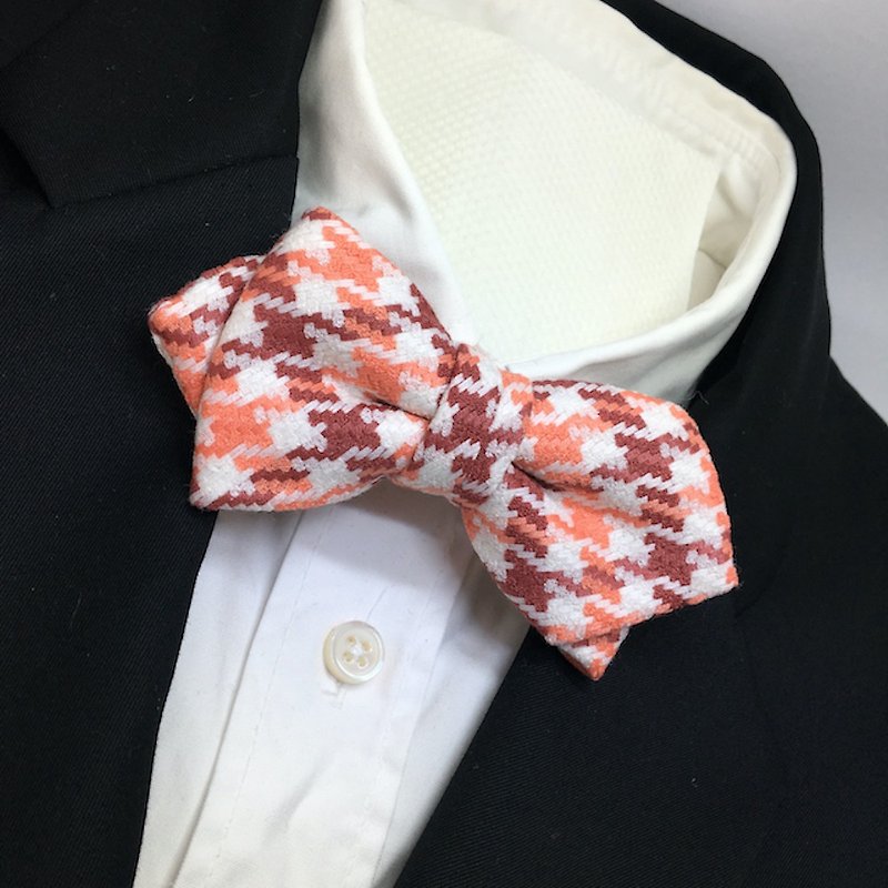 digital houndstooth checked bowtie butterfly Red - 領結/領巾 - 棉．麻 