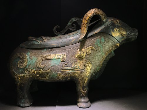 仿古青銅牛型觥青銅器犧牛觥銘文商周牛型尊犧尊樽古玩山奇藝術