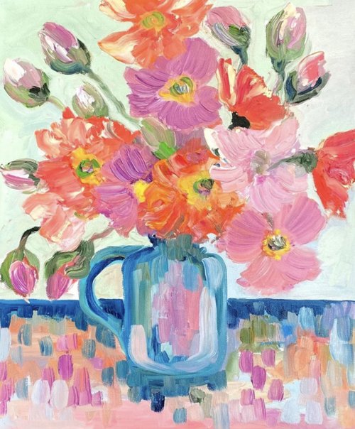 油絵 絵画 ポピーの花 ポピーの花/静物画/油絵/アート | 骨董・アンティークの