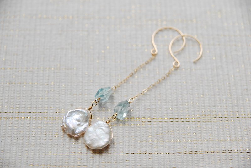 Petal poppy and aquamarine earrings 14kgf - Earrings & Clip-ons - Pearl Blue