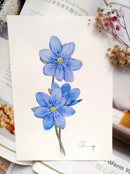 水彩紫の花 三角草原画カード プレゼント 花草水彩画 - ショップ