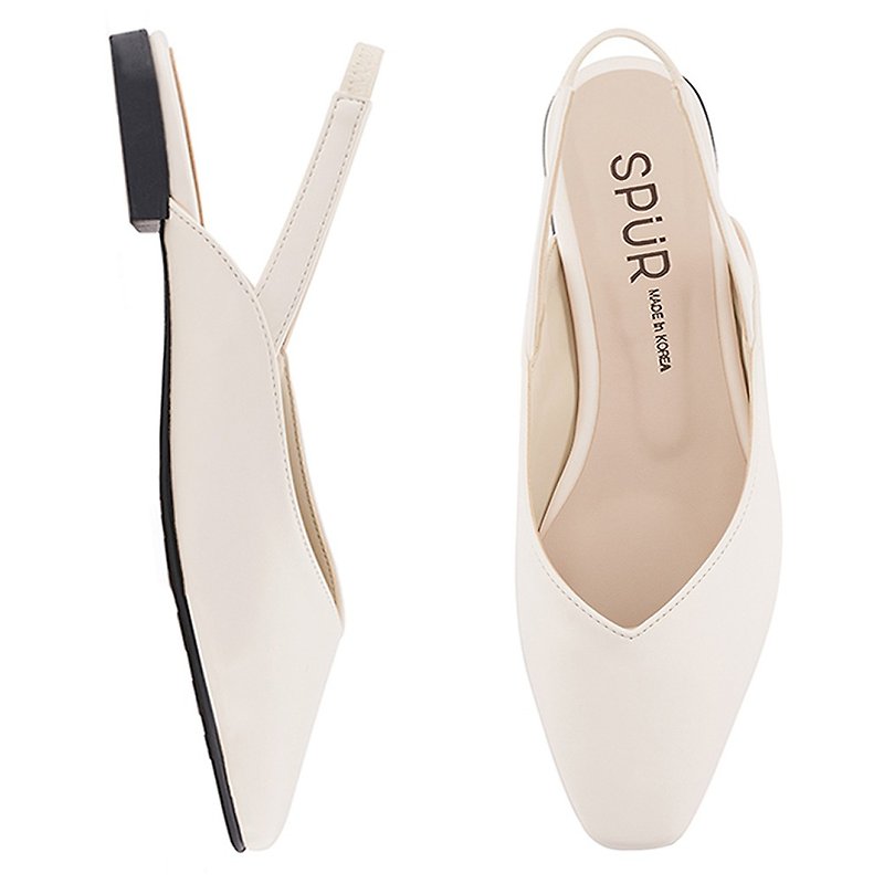 PRE-ORDER – SPUR Slim square sling back MS9073 IVORY - รองเท้าหนังผู้หญิง - หนังเทียม 