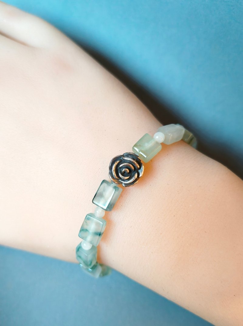 天然緬甸翡翠 飄藍花  冰種透繩串珠  日常守護・招來好運 手串 - 手鍊/手環 - 玉石 透明