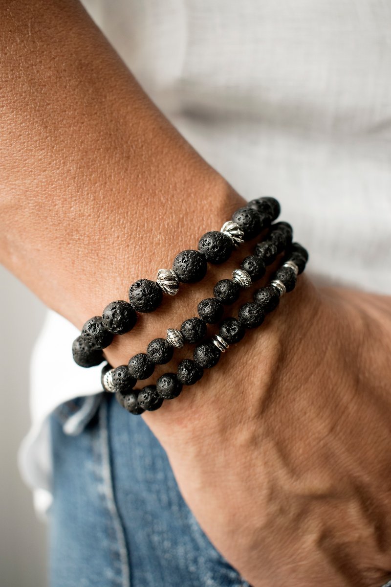 Volcanic Stones Elastic Bracelets in 2 sizes - For Men and Women - Couple gift - Bracelets - Stone Black