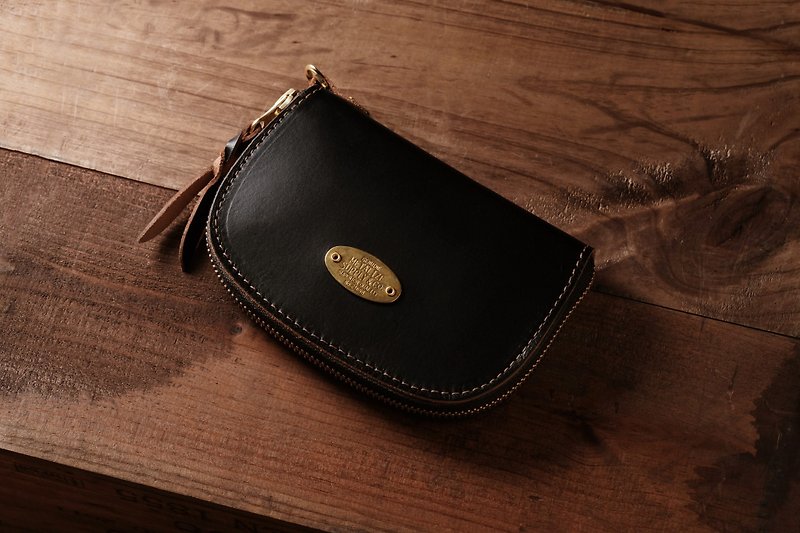 【METALIZE】Classic bronze tea core leather zipper clip - Wallets - Genuine Leather 