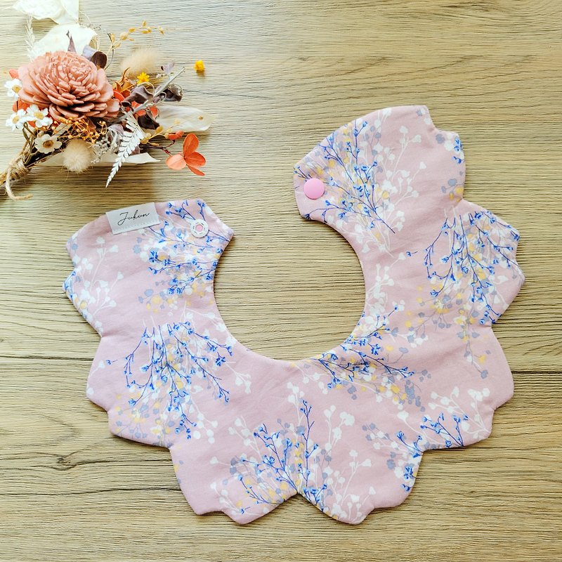 Handmade spot Japanese antibacterial cotton cloth pink flower braid round pocket bib saliva towel Miyue ceremony - Bibs - Cotton & Hemp Pink