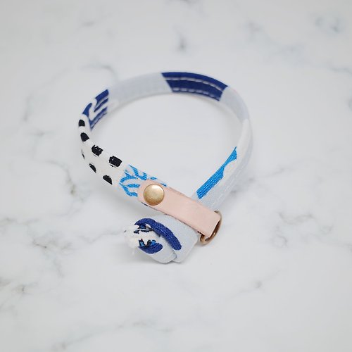 Michu Pet Collars #美珠手作 貓 項圈 日本富士山 藍白 雙面可配戴 可加購吊牌 附鈴鐺
