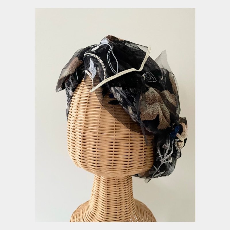 flower embroidery/Black - ヘアアクセサリー - ポリエステル ブラック