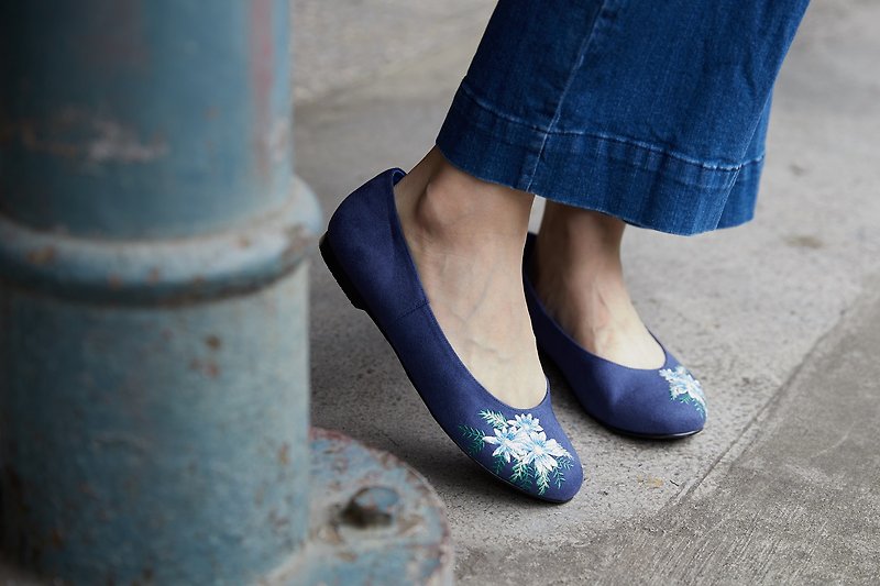 Flats shoes /  Daisy - รองเท้าบัลเลต์ - ผ้าฝ้าย/ผ้าลินิน สีน้ำเงิน