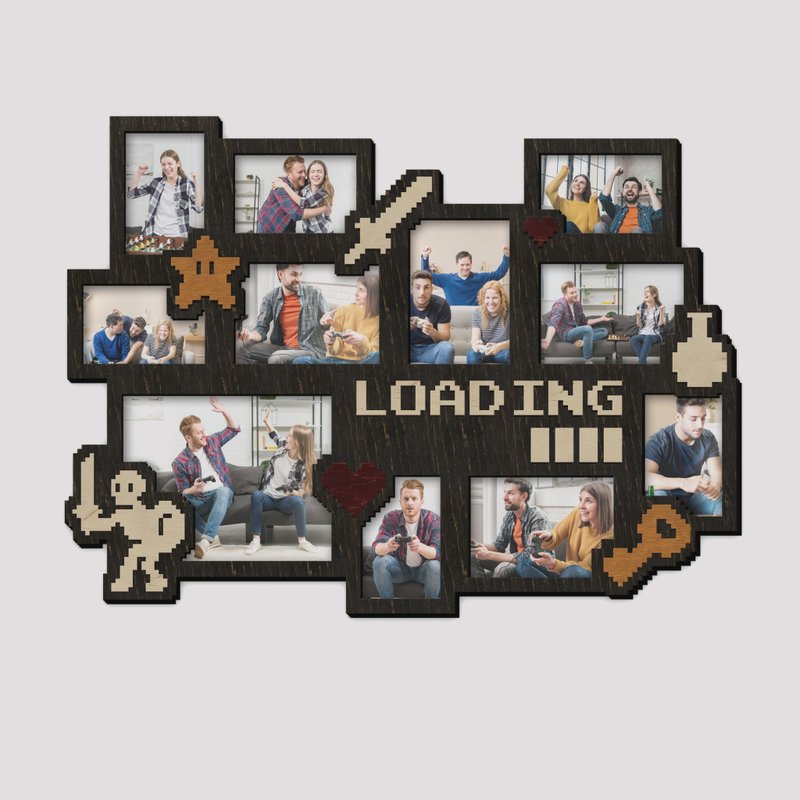 Loading game picture frame collage Wooden photo wall decor Computer decal - 相框/畫框 - 木頭 黑色