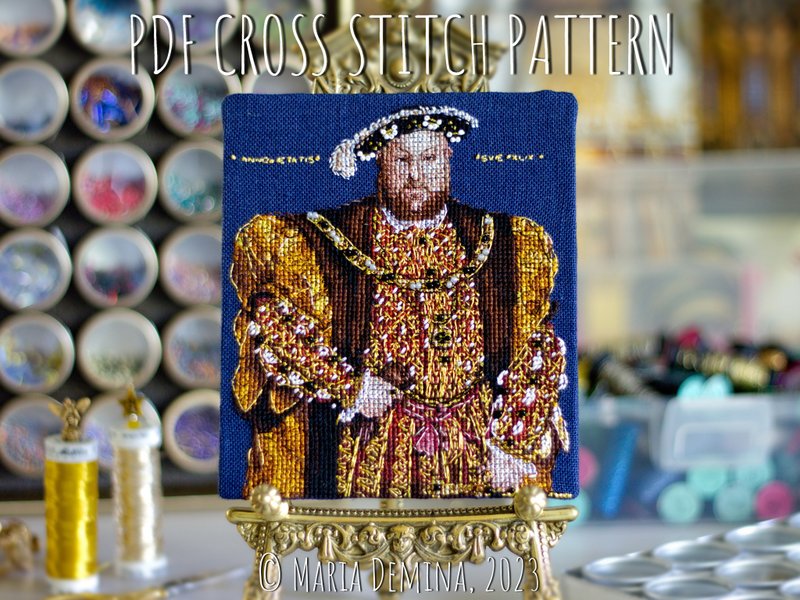 Portrait of Henry VIII Tudor - Hans Holbein - PDF cross stitch pattern 十字绣 - 手工藝教學/工具書 - 其他材質 