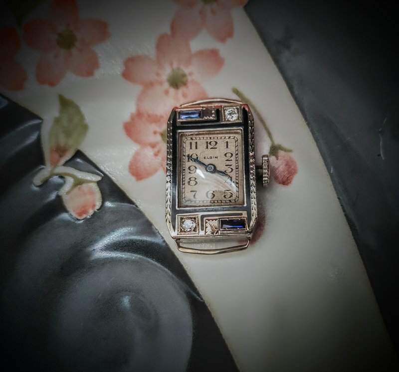 1933 ELGIN 12 White K Plated Carved Strap 14 White K Plated Case - นาฬิกาผู้หญิง - โลหะ 