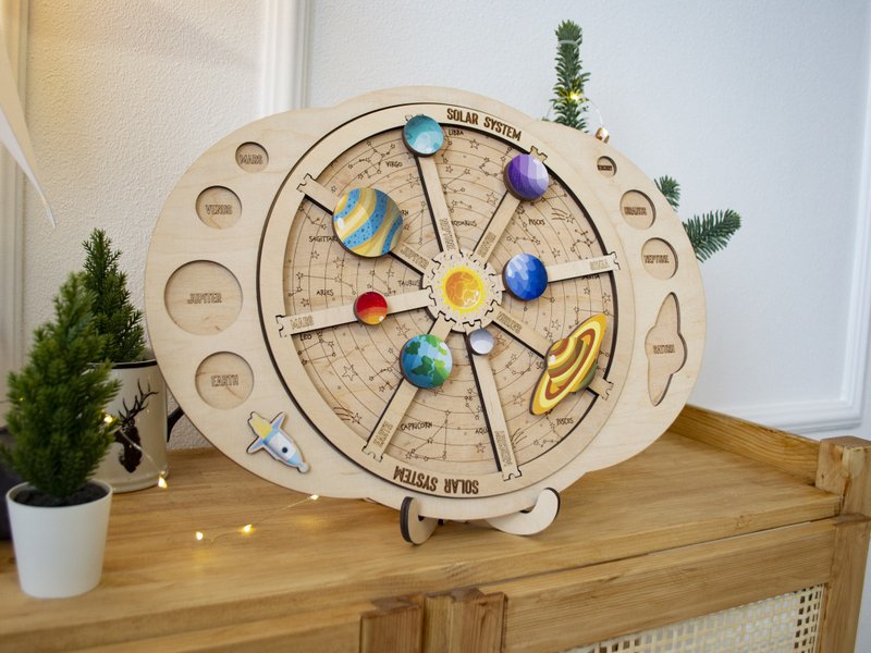 幼兒教育玩具，太陽系，太空拼圖 - 嬰幼兒玩具/毛公仔 - 木頭 卡其色