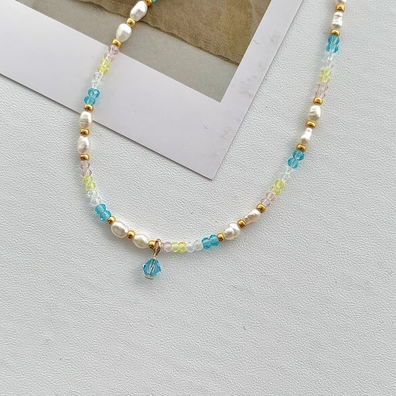 Sea Salt Milk Cap/Enjoy Life Series. Handmade beaded necklace. Freshwater pearls. Japanese imported beads - Necklaces - Other Materials 