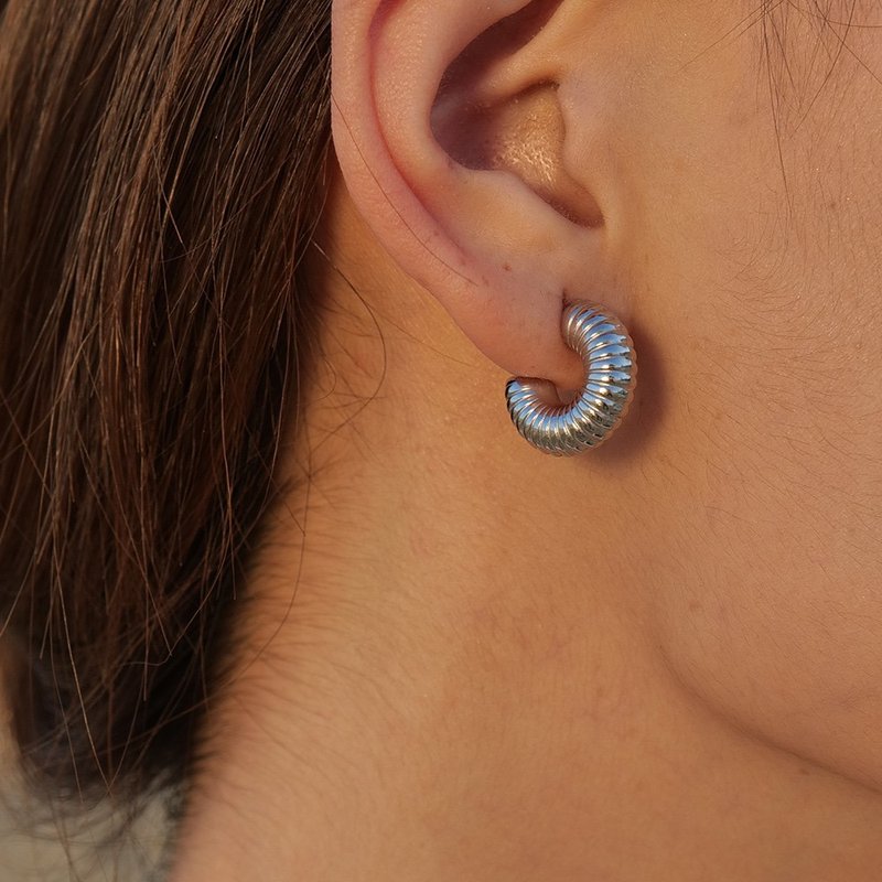 New product! ANJI steel color small C-shaped spiral earrings top medical steel European and American fashion Korean - ต่างหู - สแตนเลส สีเงิน