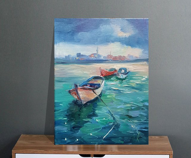 船の絵 海 オリジナルアート 海景 油絵 漁船 ウォールアート 