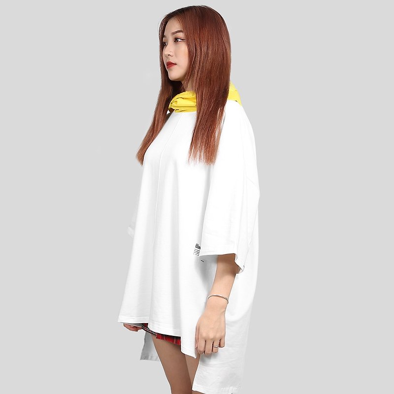 [Ionism] Heterogeneous material hooded blouse white - Women's Blazers & Trench Coats - Cotton & Hemp White