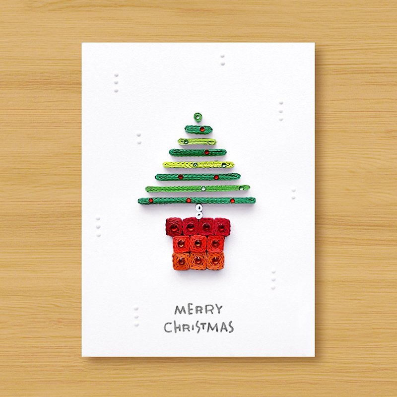 Handmade Rolled Paper Card _ Christmas Wishes Small Potted Plant-Type C - Cards & Postcards - Paper Red