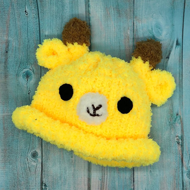 Giraffe-knitted baby woolen cap - หมวกเด็ก - เส้นใยสังเคราะห์ สีเหลือง