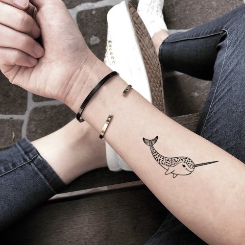OhMyTat OhMyTat 獨角鯨 Narwhal 刺青圖案紋身貼紙 (2 張)
