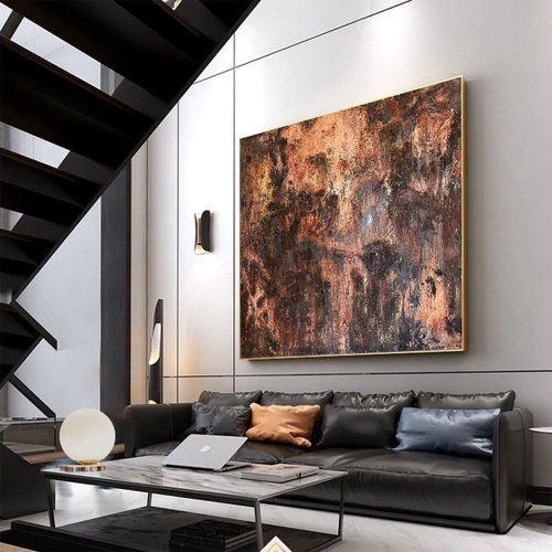 抽象アクリル画 金箔アート F12 大きなキャンバス 金箔抽象画 F12 Large Canvas- Soft