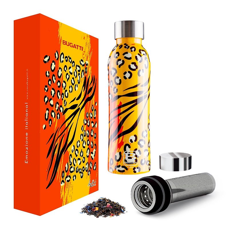BUGATTI Wild Orange Leopard Thermos 500ml Gift Box Set - Vacuum Flasks - Stainless Steel Multicolor