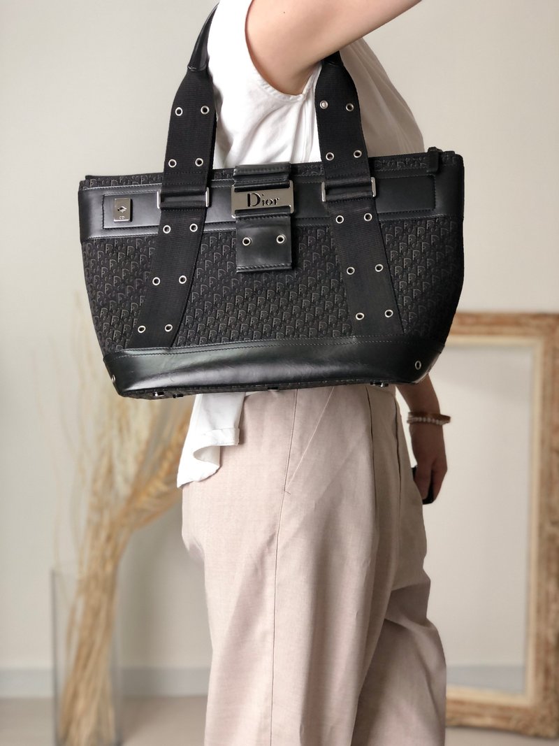 【 日本直送　名牌中古包 】Christian Dior クリスチャン ディオール ストリートシック トートバッグ ブラック ロゴ ジャガード vpzvni - 手提包/手提袋 - 棉．麻 黑色