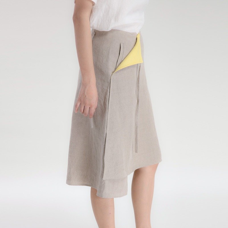 BUFU  ancient Chinese style linen skirt SK170208 - スカート - 紙 カーキ
