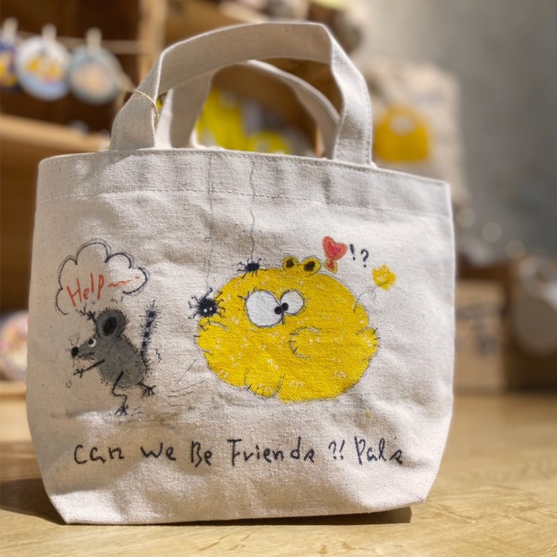 [Purely hand-painted/canvas tote bag + drawstring pocket] Be a good friend - Handbags & Totes - Cotton & Hemp 