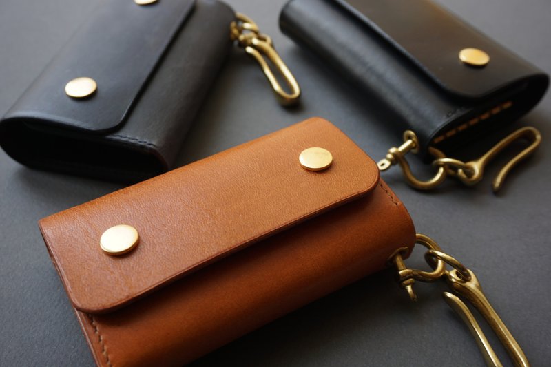 Handmade leather-hanging waist lock key bag key bag / card bag Key / Card Holder American retro - ที่ห้อยกุญแจ - หนังแท้ สีดำ