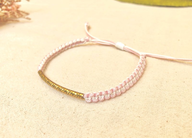 日本雙色黃銅繩編系列 (手環/腳環) - 手鍊/手環 - 防水材質 粉紅色