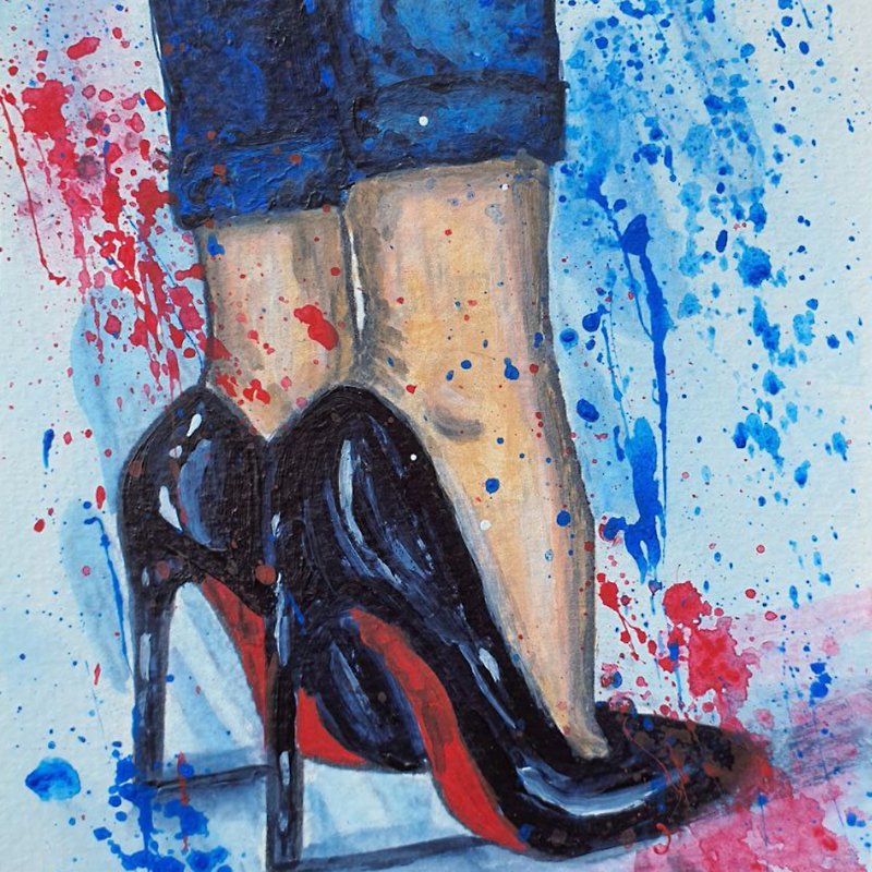 Shoes Painting Legs Girl Jeans Original Art Patent Black Wimen's Shoes High Heel - Posters - Other Materials Blue