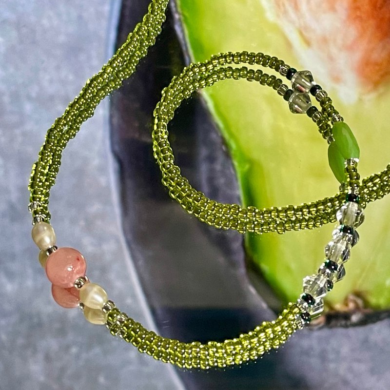 Fruit & Vegetable Collection - 002 Avocado Gemstone Necklace - 項鍊 - 銀 多色