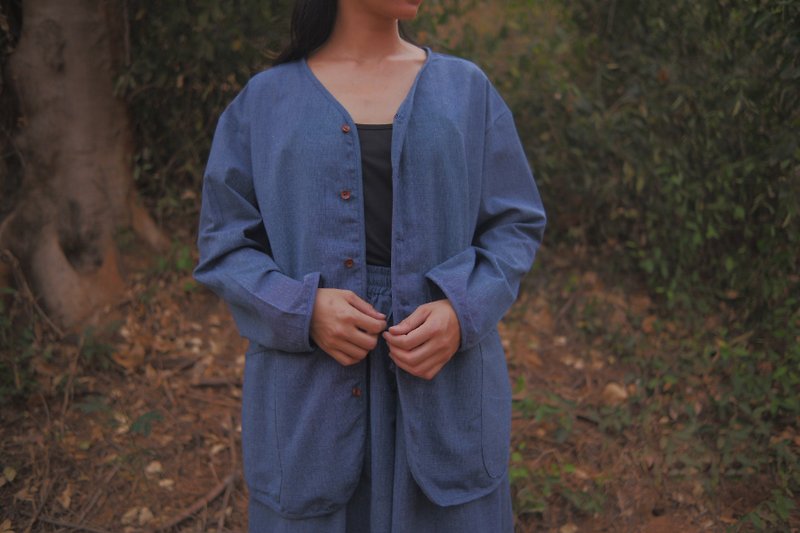 M.Jacket | Natural Indigo Dyed | Hand Woven cotton - Women's Casual & Functional Jackets - Cotton & Hemp Blue