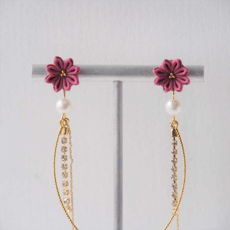 Chic Fuchsia Flower and Crystal Earrings Clip-on 14KGF, S925 custom