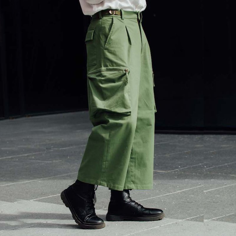 American Green/Big Pocket Military Wide Pants - Men's Pants - Cotton & Hemp Green