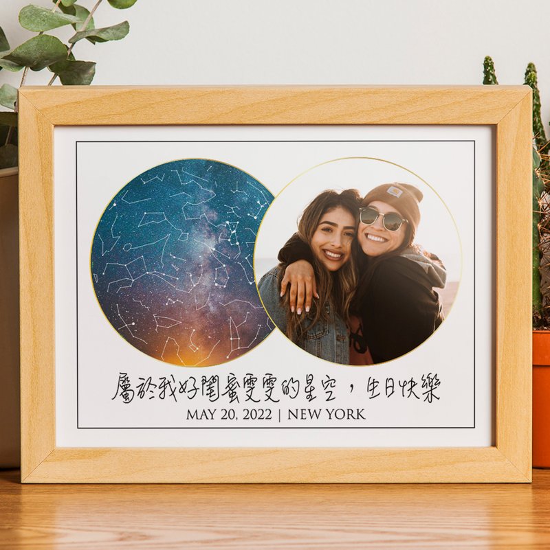 【客製化】專屬於好朋友好姐妹閨蜜生日當天的真實星空夜晚電子檔 - 海報/掛畫/掛布 - 木頭 白色