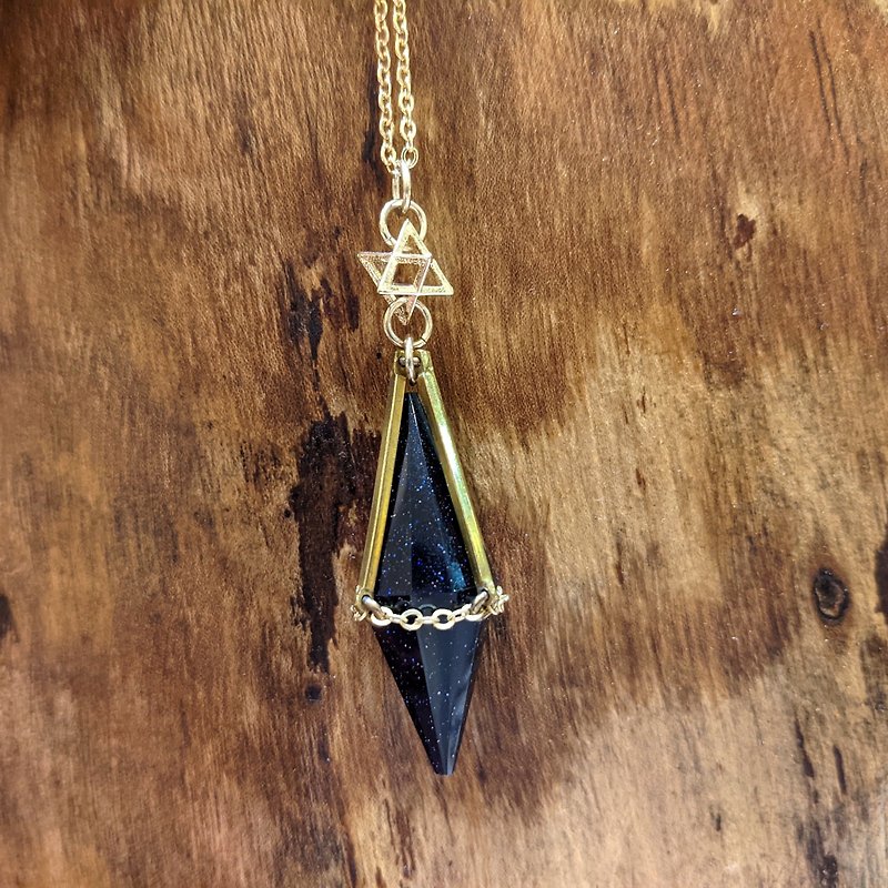【Sacred Bonding】Blue sandstone Pendulum Necklace / Brass Necklace / Merkaba