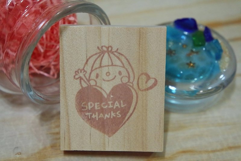 Hand carved stamp / love girl / SPECIAL THANKS - Stamps & Stamp Pads - Rubber 