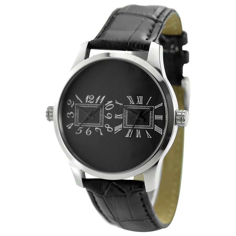 Dual Time Watch (Clockwise and Anti Clockwise) Black Face - Free shipping worldwide - นาฬิกาผู้หญิง - โลหะ สีดำ