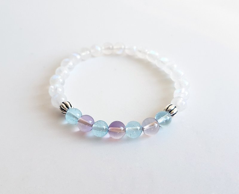  Luna God High Quality Natural Moonstone Topaz Amethyst 925 Silver ‧ bracelet - Bracelets - Gemstone White