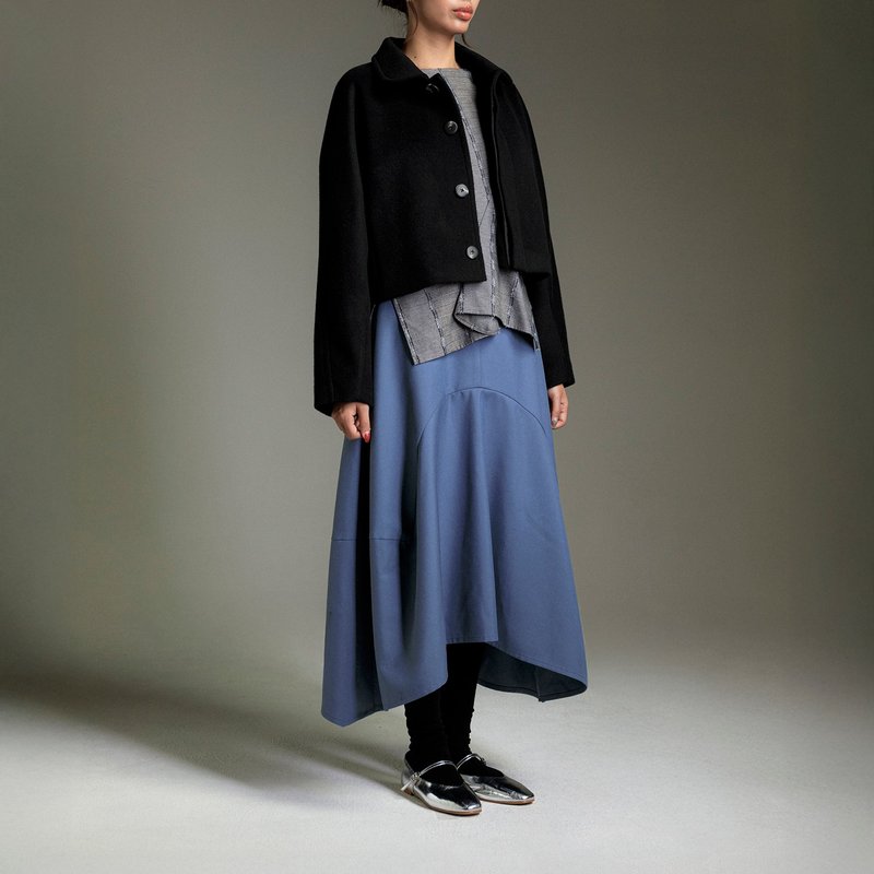 緩域立體弧線剪裁中長裙 - 裙子/長裙 - 其他材質 黑色