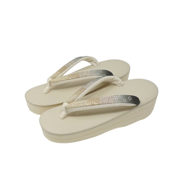 Macaron EVA slip-ons with gold and silver hem, vanilla - Slippers - Faux Leather White