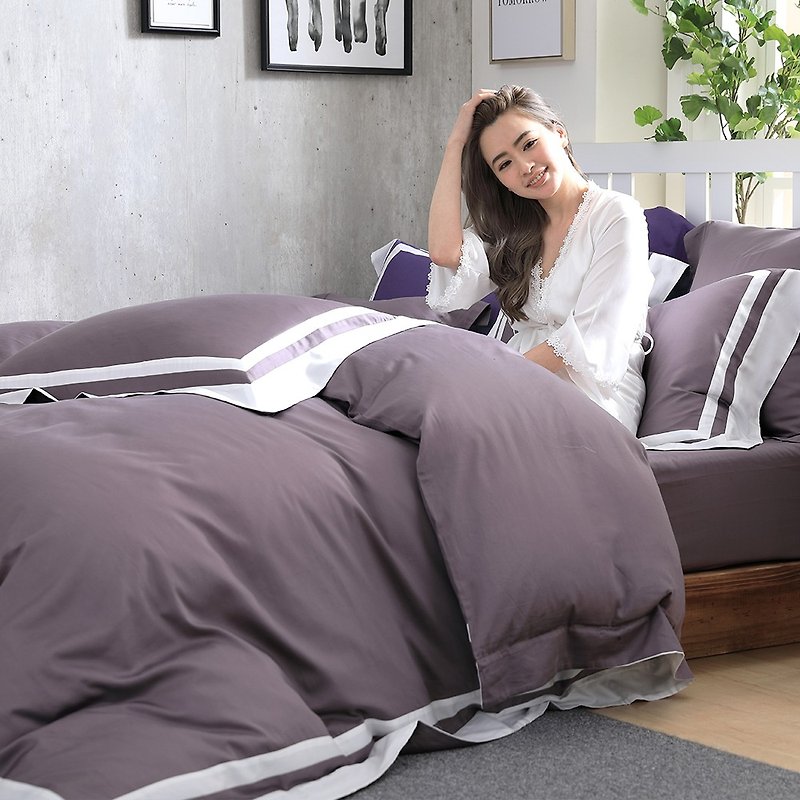 (雙人尺寸)築夢原色調-迷霧紫60棉多層設計款床包四件組 - 寢具/床單/被套 - 棉．麻 紫色