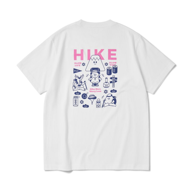 Camperpuu - HIKE (White) Heavy Illustration T Camping Hiking Mountain Travel Couple - เสื้อยืดผู้หญิง - ผ้าฝ้าย/ผ้าลินิน 