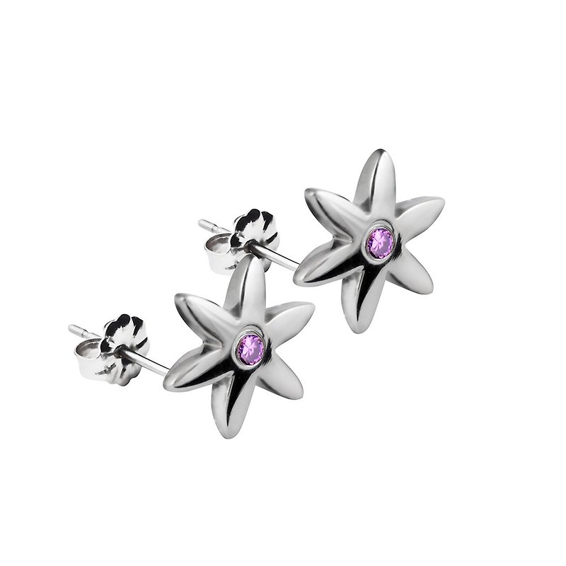 Pure Titanium Earrings- Flower (purple)x2 - ต่างหู - โลหะ สีม่วง